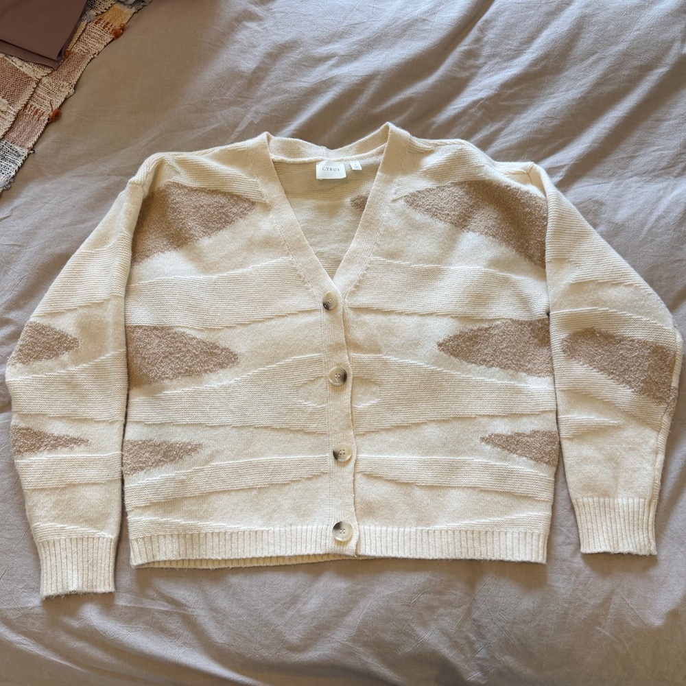 Cyrus Cream and Tan Cardigan Sweater